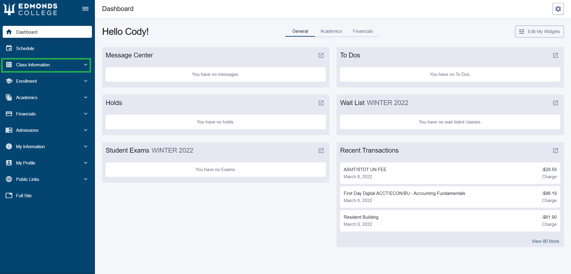 First, click "Class Information" in the sidebar menu.