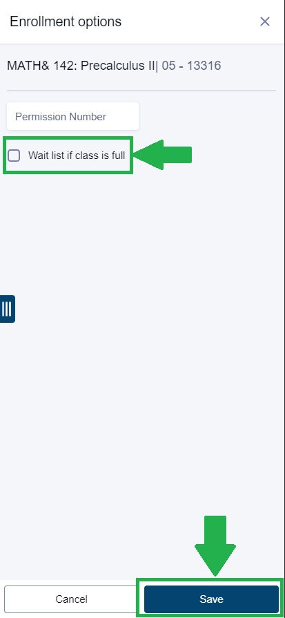 Next, you'll see a page asking if you'd like to be added to the waitlist if the class is full. Make sure this checkbox is checked, then tap "Save".