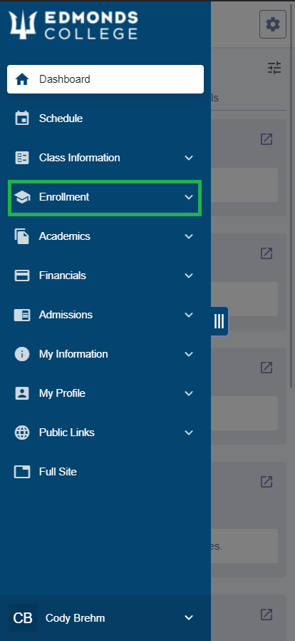 Once you've logged in, open the sidebar menu and tap "Enrollment".