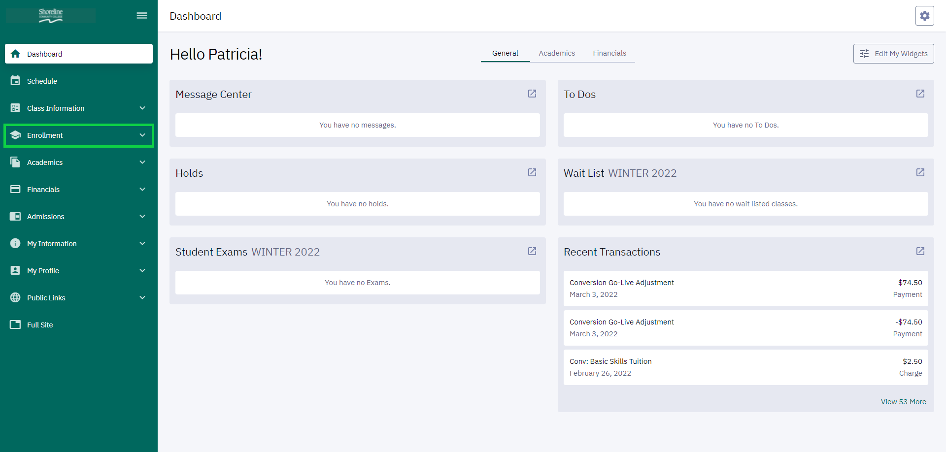 Click enrollment to open the enrollment submenu