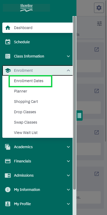 click enrollment dates in the enrollment submenu