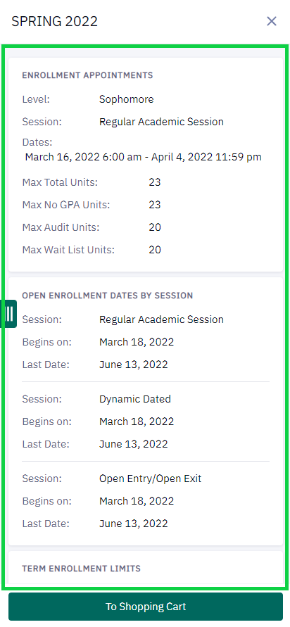view the enrollment dates you selected