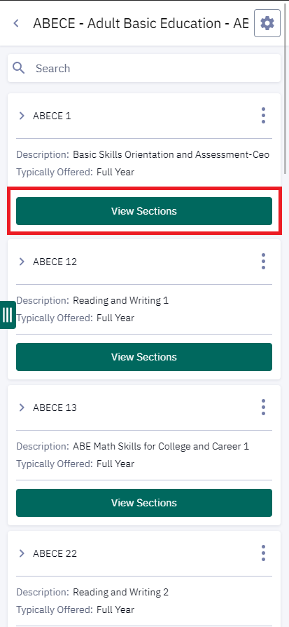 From here, find the class you're looking for and tap "View Sections"
