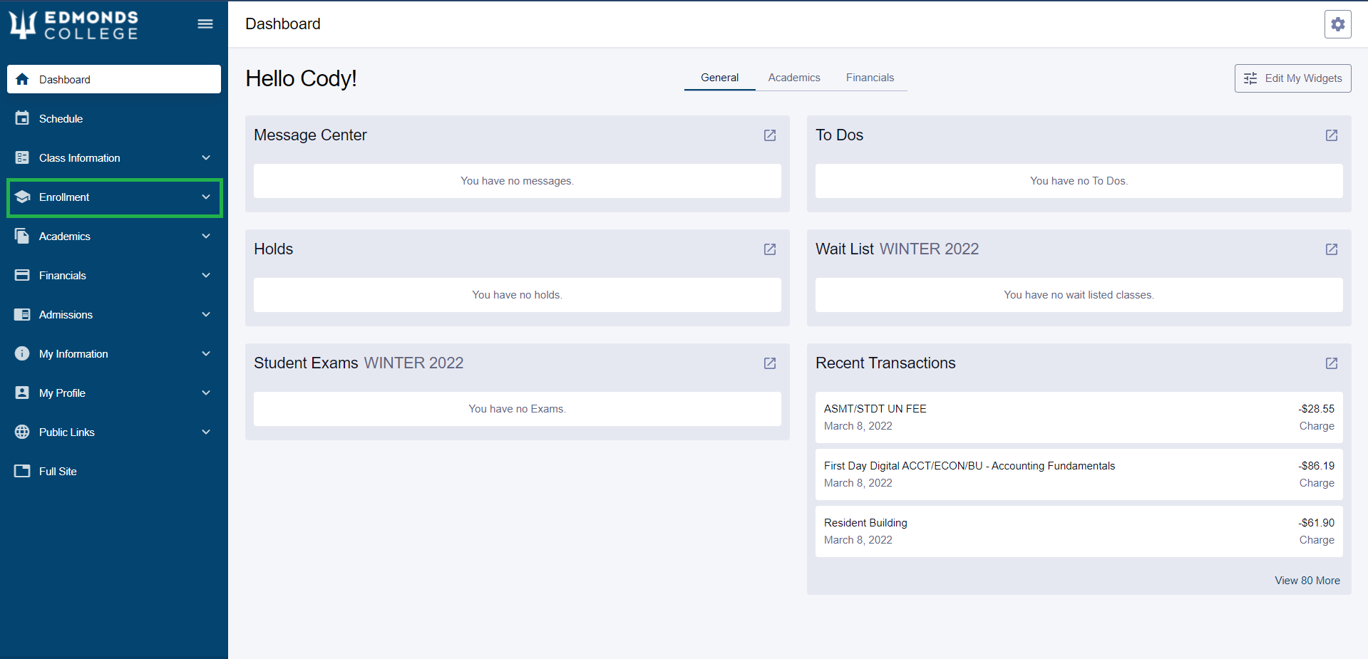 First, open the sidebar menu. Then click "Enrollment".